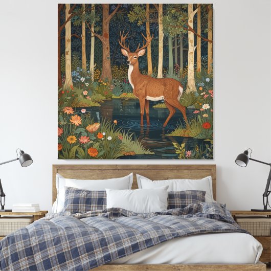 Rustieke herten boho bos bos groen canvas afdruk (Insitu (Slaapkamer))