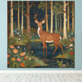 Rustieke herten boho bos bos groen canvas afdruk (Insitu (Houten vloer))