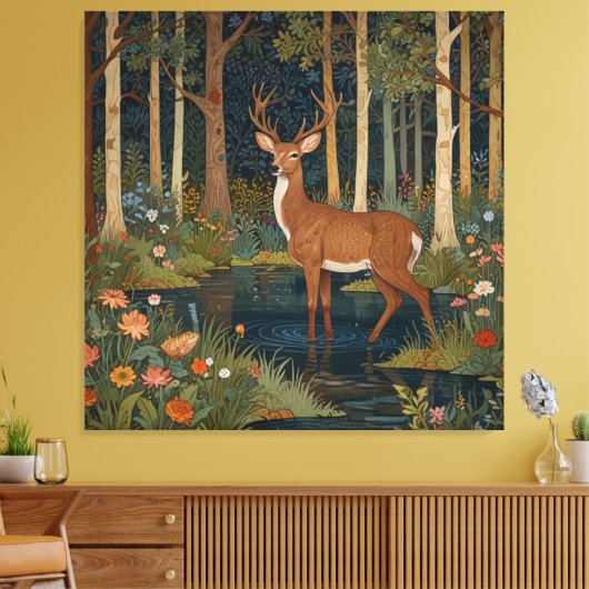 Rustieke herten boho bos bos groen canvas afdruk (Insitu (Woonkamer))