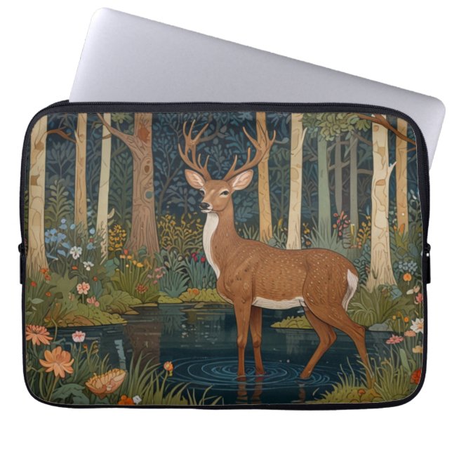 Rustieke herten boho bos bos groen laptop sleeve (Voorkant)
