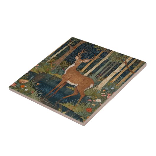 Rustieke herten boho bos bos groen ontwerp tegeltje (Zijkant)
