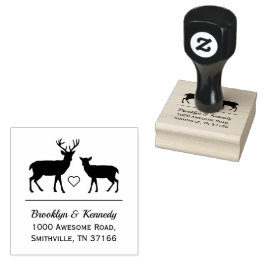 Rustieke herten bruidspaar naam retouradres rubberstempel