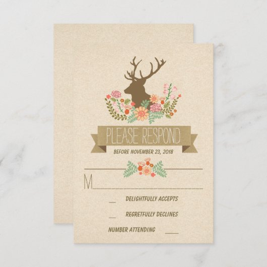 Rustieke herten bruiloft RSVP kaarten (Voorkant / Achterkant)