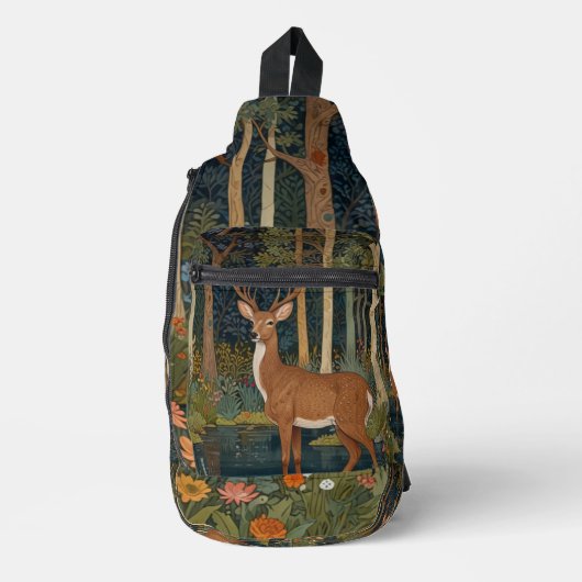 Rustieke herten elk boho bos bos groen sling bag (Voorkant)