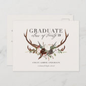 Rustieke herten- en bloemige afstudeerfeest uitnod aankondigingskaart (Voorkant / Achterkant)