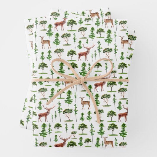 Rustieke herten en bomen patroon inpakpapier vel (In situ)