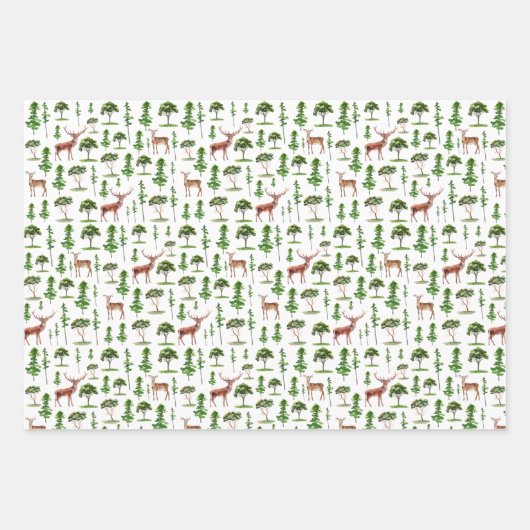 Rustieke herten en bomen patroon inpakpapier vel (Voorkant)