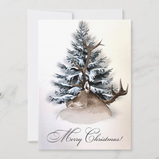 Rustieke herten en groenblijvende aangepaste vroli feestdagenkaart (Voorkant)