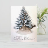 Rustieke herten en groenblijvende aangepaste vroli feestdagenkaart (Staand voorkant)