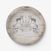 Rustieke herten en takken berken bruiloft receptie papieren bordje (Voorkant)