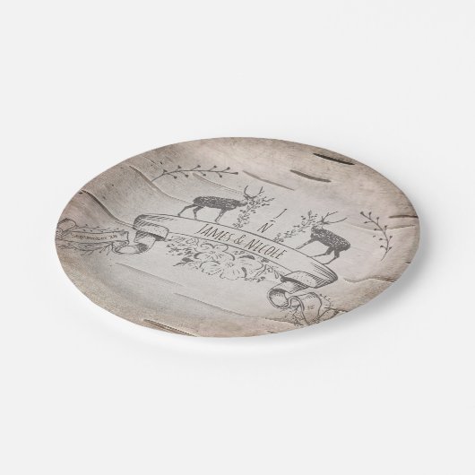 Rustieke herten en takken berken bruiloft receptie papieren bordje (Gekanteld)