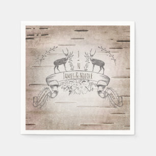 Rustieke herten en takken berken bruiloft receptie servet