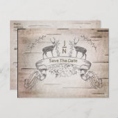 Rustieke herten- en takken berkenhout bruiloft Sav Aankondigingskaart (Voorkant / Achterkant)