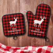 Rustieke herten familienaam Red Buffalo Plaid Ovenwant & Pannenlap Set