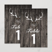 Rustieke herten gewei & gesneden hart tafel nummer kaart (Voorkant / Achterkant)