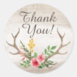 Rustieke herten Geweien Boheem Bloemmotief Hout Be Ronde Sticker