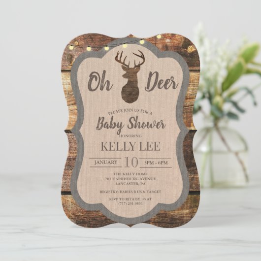 Rustieke Herten Hout Baby shower Invitation Kaart (Staand voorkant)