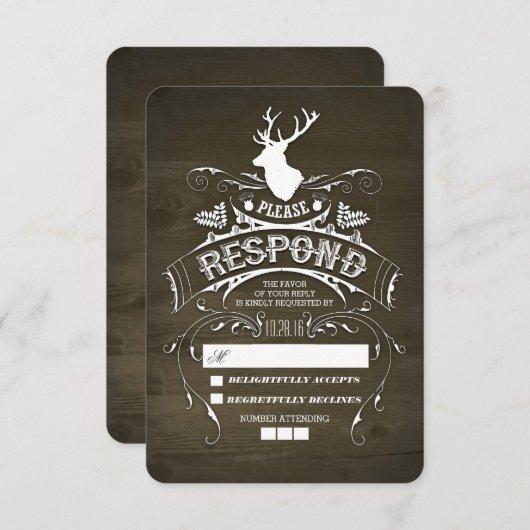 Rustieke herten houten bruiloft RSVP Kaarten (Voorkant / Achterkant)