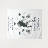 Rustieke herten kop blauwe bloemige baby shower we wandkleed (Voorkant (horizontaal))