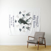 Rustieke herten kop blauwe bloemige baby shower we wandkleed (In Situ (horizontaal))