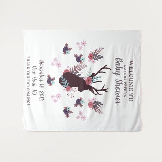 Rustieke herten kop mauve bloemen meisje baby show wandkleed (Voorkant (horizontaal))