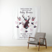 Rustieke herten kop mauve bloemen meisje baby show wandkleed (In situ)
