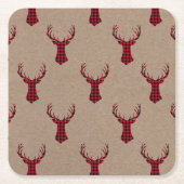 Rustieke Herten Kraft Plaid Kerstmis Kartonnen Onderzetters (Voorkant)