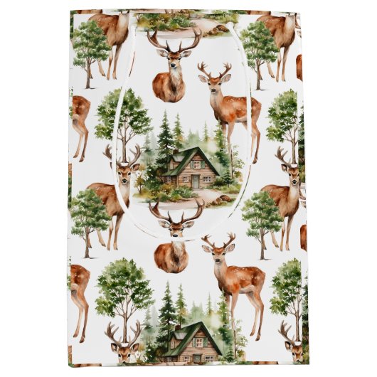 Rustieke Herten Natuur Wildlife Vakantie Kerstmis Medium Cadeauzakje (Voorkant)