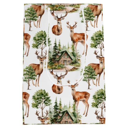 Rustieke Herten Natuur Wildlife Vakantie Kerstmis Medium Cadeauzakje (Achterkant)