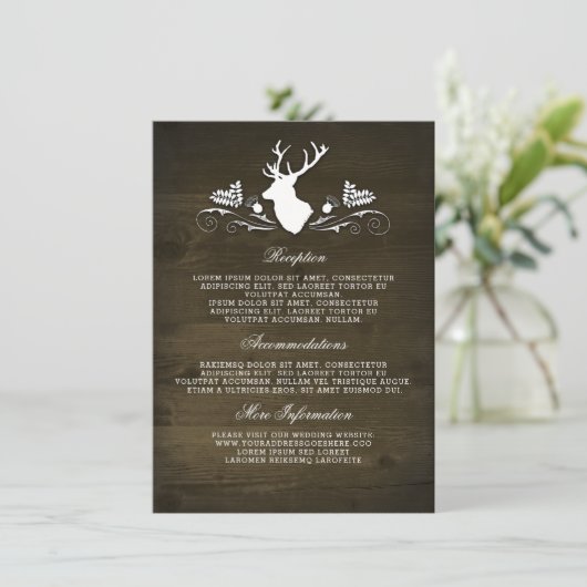 Rustieke Herten Schuur Hout Bruiloft Informatie Informatiekaartje (Staand voorkant)
