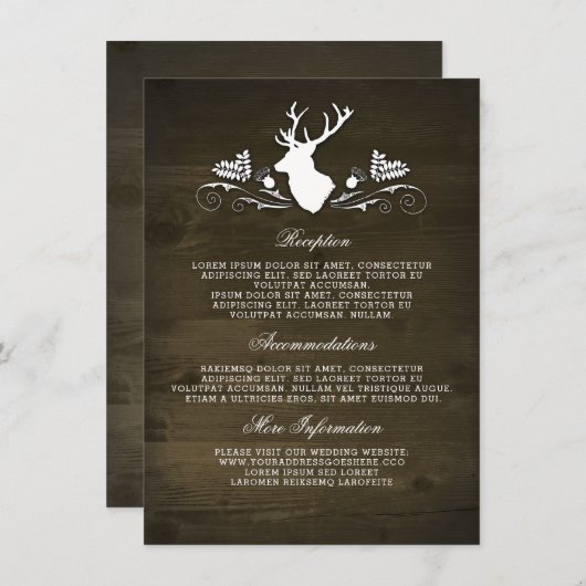 Rustieke Herten Schuur Hout Bruiloft Informatie Informatiekaartje (Voorkant / Achterkant)