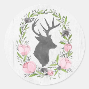 Rustieke herten silhouet bloemenslingers cameo op  ronde sticker