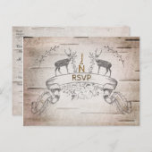 Rustieke herten & takken berken bruiloft RSVP Uitnodiging Briefkaart (Voorkant / Achterkant)
