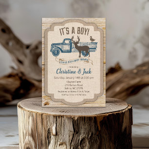 Rustieke Herten Truck Boy Baby shower Invitation Kaart