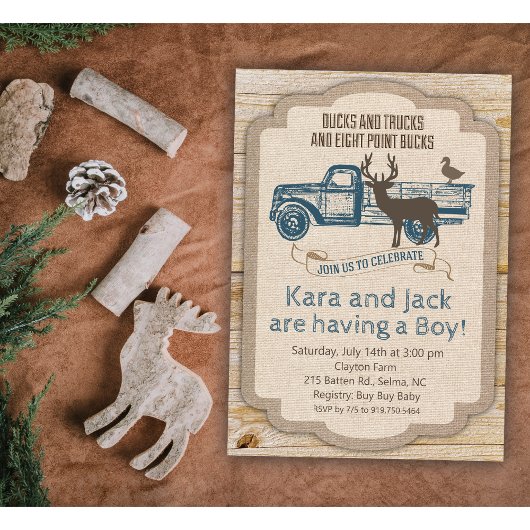 Rustieke Herten Truck Boy Baby shower Invitation Kaart