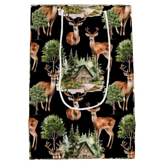 Rustieke herten vakantie Kerstmis Medium Cadeauzakje (Achterkant)