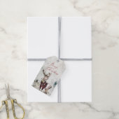 Rustieke Herten Waterverf Sneeuwscène Kerstmis Cadeaulabel (Met Touw)