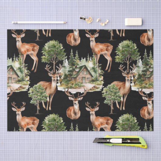 Rustieke Herten Wildlife Waterverf Vakantie Kerstm Tissuepapier (Craft)