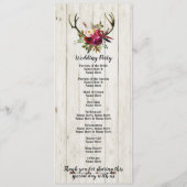 Rustieke hertenhoorn houten bloemen bloem bruiloft programmakaart (Achterkant)