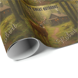 Rustieke hertenjachtcabin bos signatuur naam cadeaupapier