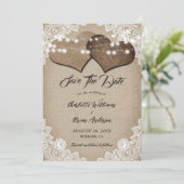Rustieke Hessische Bloemen Kant Lights Romantische Save The Date (Staand voorkant)