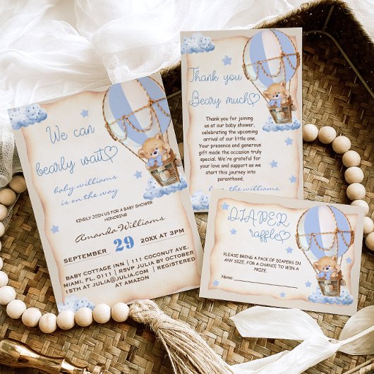 Rustieke Hete Luchtballon Beer Baby Jongensdouche Kaart