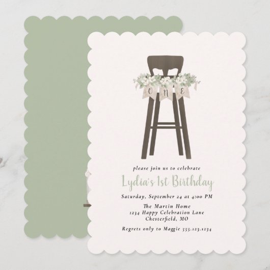 Rustieke High Chair Eerste Verjaardag Kaart (Voorkant / Achterkant)