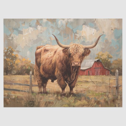 Rustieke Highland Koe en Barn Decoupage Tissuepapier (Voorkant)