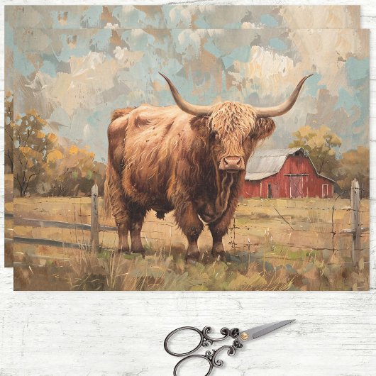 Rustieke Highland Koe en Barn Decoupage Tissuepapier