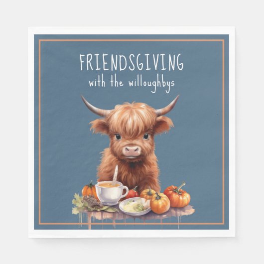 Rustieke Highland Koe Friendsgiving Luncheon Servet (Voorkant)