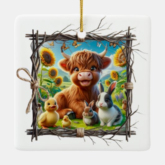 Rustieke Highland Koe Ornament – Boerderij Keepsak (Achterkant)