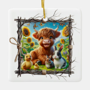 Rustieke Highland Koe Ornament – Boerderij Keepsak