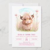 Rustieke Highland Koe Roze Feest Verjaardag Kaart (Voorkant)