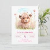 Rustieke Highland Koe Roze Feest Verjaardag Kaart (Staand voorkant)